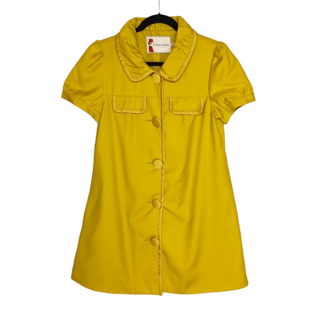 TWELVE BY TWELVE Yellow Green Puff Short Sleeve Button Front Tunic Jacket Large